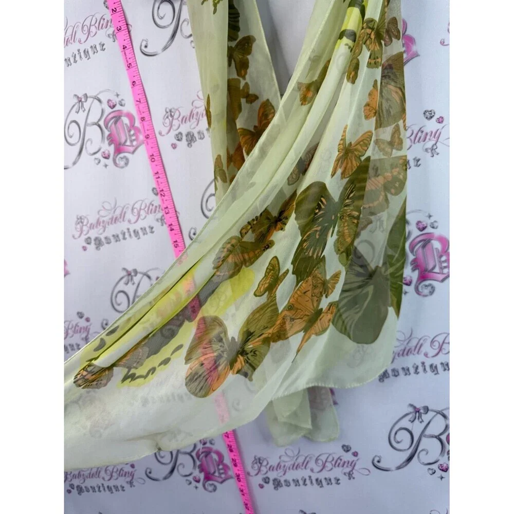 Light Green Butterfly Print Chiffon Scarf stylish and performative- Unbranded